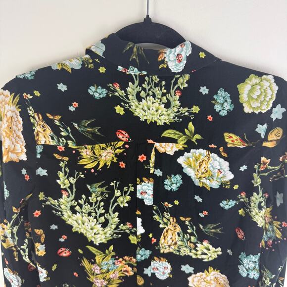 MAEVE By Anthropologie Womens Floral Print Button-Down Black/Yellow Blouse 4 - Picture 6 of 10